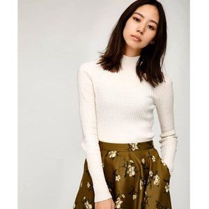 Moussy Bottleneck Rib Small Ivory Cotton Knit Mock Neck Sweater
